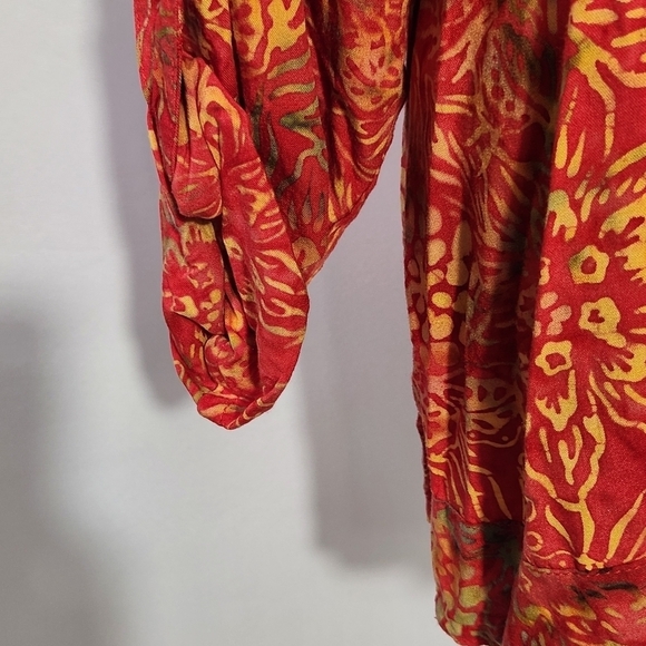 Soft Surroundings Women Orange Floral Print Hooded Pullover Roll Tab Sleeve PS - Picture 5 of 14